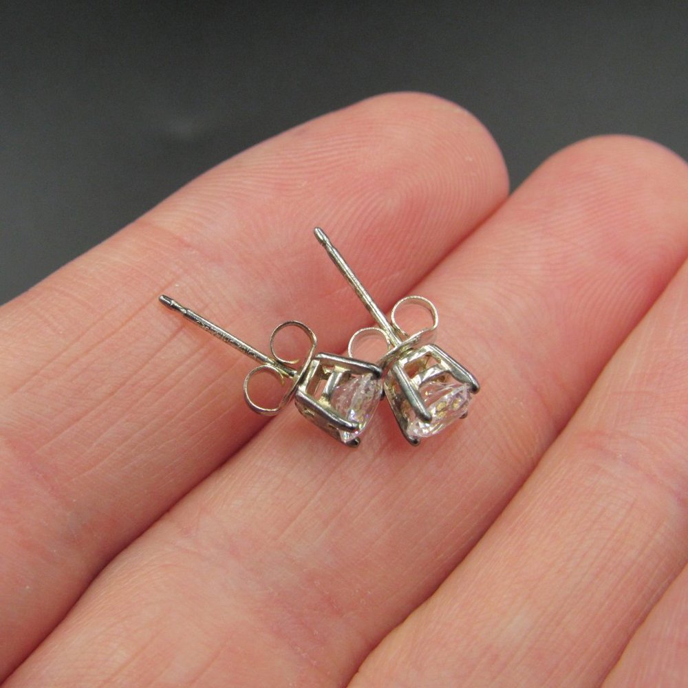 Sterling Tiny Rustic Cubic Zirconia Earrings - image 3